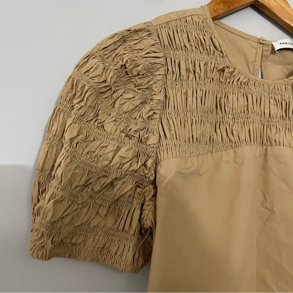 English Factory Tan Smocked Puff Sleeve Blouse - Picture 3 of 6